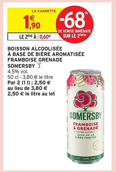 BOISSON ALCOOLISÉE À BASE DE BIÈRE AROMATISÉE FRAMBOISE GRENADE SOMERSBY