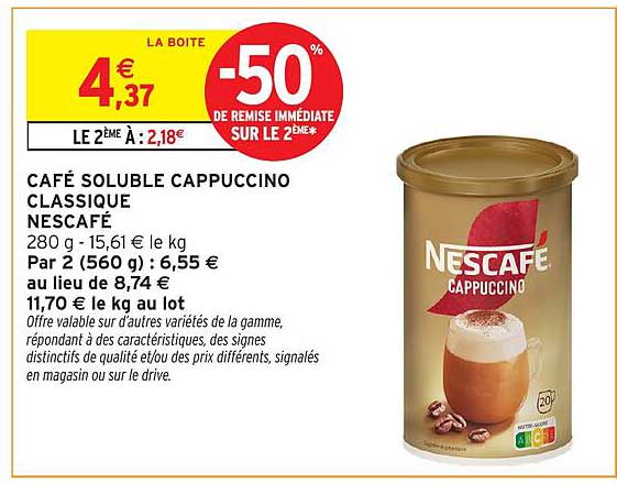 CAFÉ SOLUBLE CAPPUCCINO CLASSIQUE NESCAFE