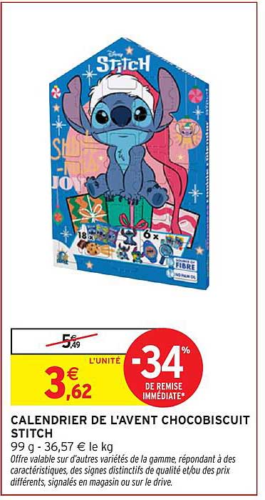 CALENDRIER DE L'AVENT CHOCOBISCUIT STITCH