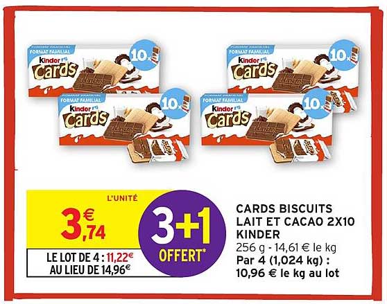 CARDS BISCUITS LAIT ET CACAO 2X10 KINDER