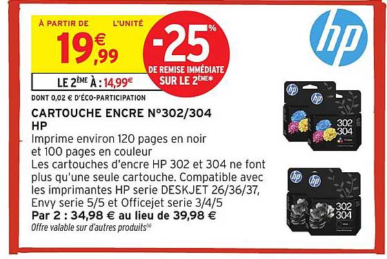 CARTOUCHE ENCRE N°302/304 HP