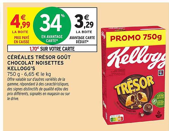 CÉRÉALES TRÉSOR GOÛT CHOCOLAT NOISETTES KELLOGG'S