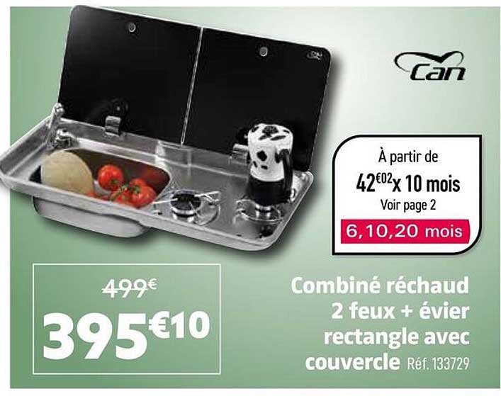 Combiné réchaud 2 feux + évier rectangle avec couvercle Réf. 133729