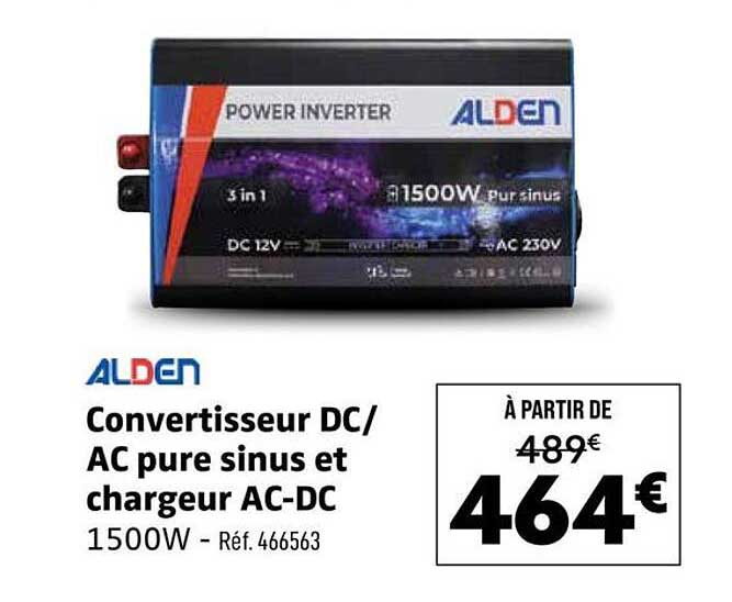 Convertisseur DC/AC pure sinus et chargeur AC-DC 1500W - Réf. 466563