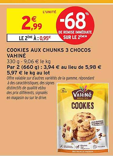 COOKIES AUX CHUNKS 3 CHOCOS VAHINÉ