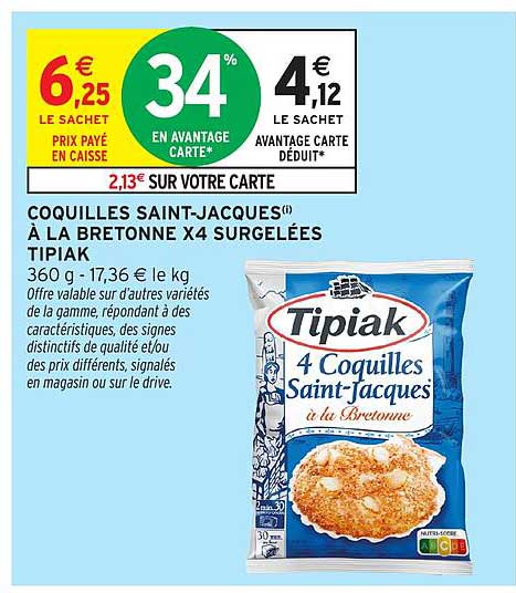 COQUILLES SAINT-JACQUES À LA BRETONNE X4 SURGELÉES TIPIAK