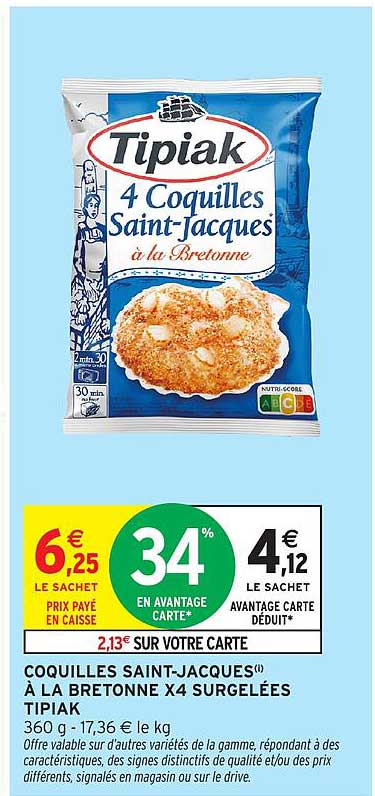 COQUILLES SAINT-JACQUES À LA BRETONNE X4 SURGELÉES TIPIAK