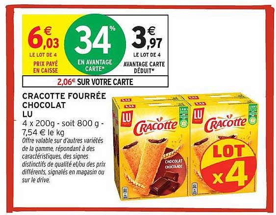 CRACOTTE FOURRÉE CHOCOLAT LU