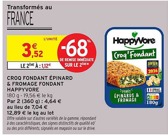 CROQ FONDANT ÉPINARD & FROMAGE FONDANT HAPPYVORE