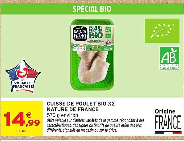 CUISSE DE POULET BIO X2 NATURE DE FRANCE
