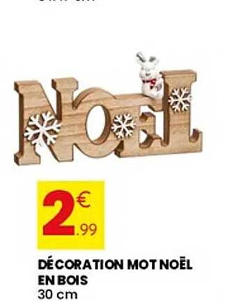 DÉCORATION MOT NOËL EN BOIS 30 cm