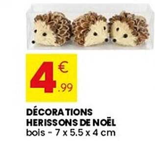 DÉCORATIONS HERISSONS DE NOËL bois - 7 x 5.5 x 4 cm