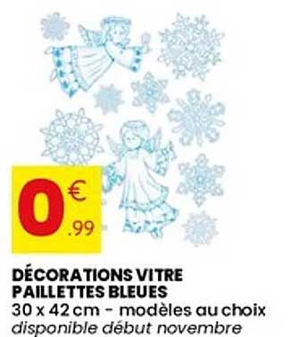 DÉCORATIONS VITRE PAILLETTES BLEUES 30 x 42 cm - modèles au choix disponible début novembre
