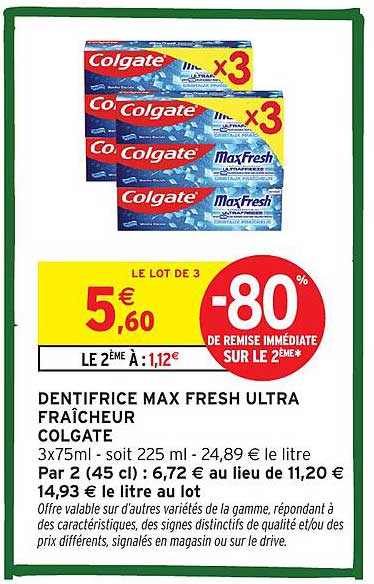 DENTIFRICE MAX FRESH ULTRA FRAÎCHEUR COLGATE