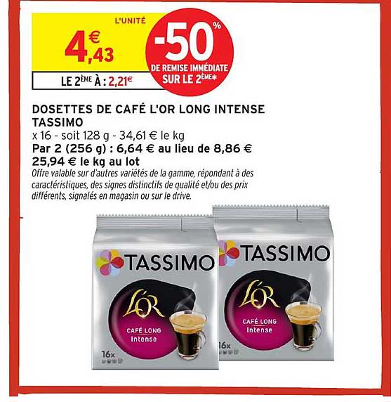 DOSETTES DE CAFÉ L'OR LONG INTENSE TASSIMO
