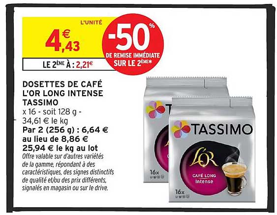 DOSETTES DE CAFÉ L'OR LONG INTENSE TASSIMO