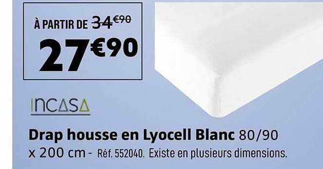 Drap housse en Lyocell Blanc 80/90 x 200 cm - Réf. 552040. Existe en plusieurs dimensions.