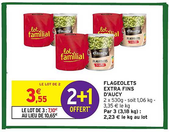 FLAGEOLETS EXTRA FINS D'AUCY 2 x 530g - soit 1,06 kg - 3,35 € le kg
