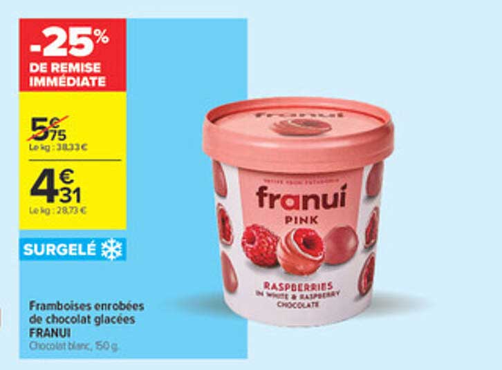 Framboises enrobées de chocolat glacées FRANUI