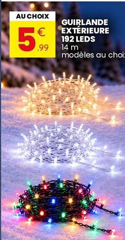 GUIRLANDE EXTERIEURE 192 LEDS 14 m modèles au choix