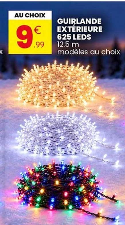 GUIRLANDE EXTERIEURE 625 LEDS 12.5 m modèles au choix
