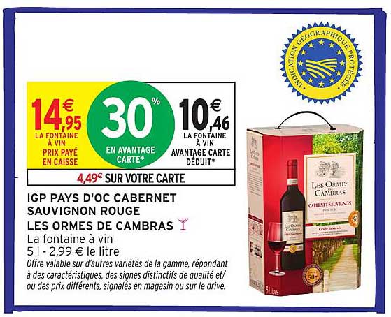 IGP PAYS D'OC CABERNET SAUVIGNON ROUGE LES ORMES DE CAMBRAS