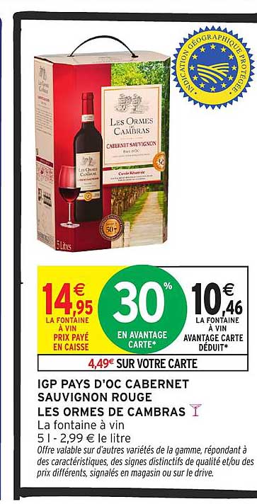 IGP PAYS D'OC CABERNET SAUVIGNON ROUGE LES ORMES DE CAMBRAS