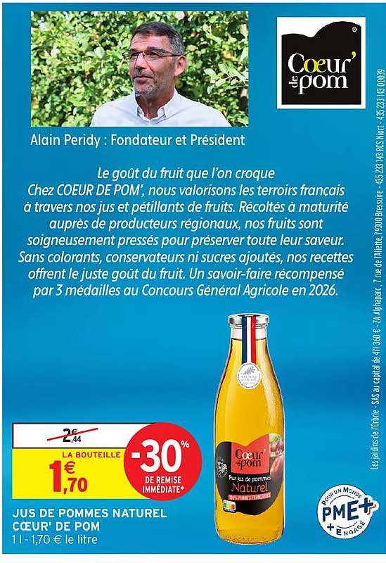 JUS DE POMMES NATUREL CŒUR' DE POM