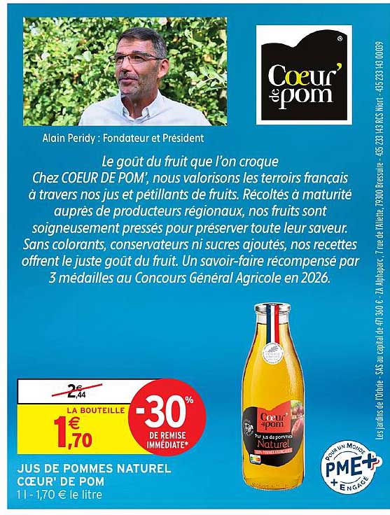 JUS DE POMMES NATUREL COEUR’ DE POM