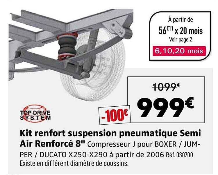 Kit renfort suspension pneumatique Semi Air Renforcé 8" Compresseur J pour BOXER / JUMPER / DUCATO X250-X290 à partir de 2006 Réf. 030700