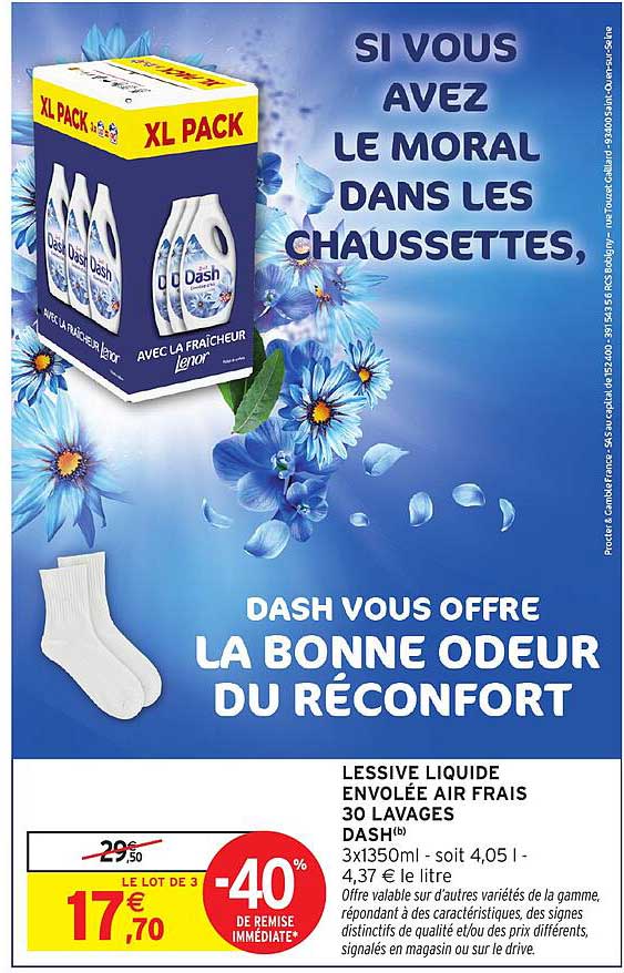 LESSIVE LIQUIDE ENVOLÉE AIR FRAIS 30 LAVAGES DASH