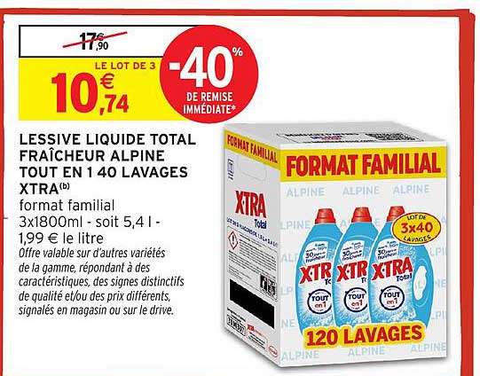 LESSIVE LIQUIDE TOTAL FRAÎCHEUR ALPINE TOUT EN 1 40 LAVAGES XTRA (b)