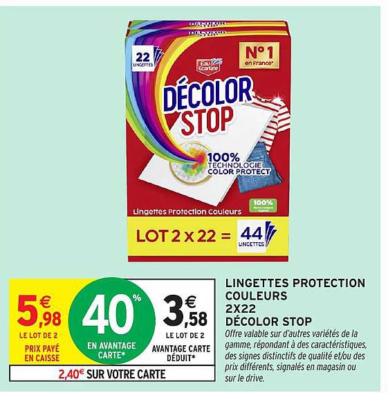 LINGETTES PROTECTION COULEURS 2X22 DÉCOLOR STOP