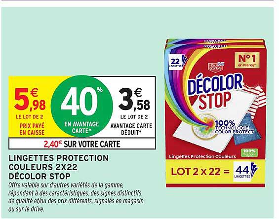 LINGETTES PROTECTION COULEURS 2X22 DÉCOLOR STOP