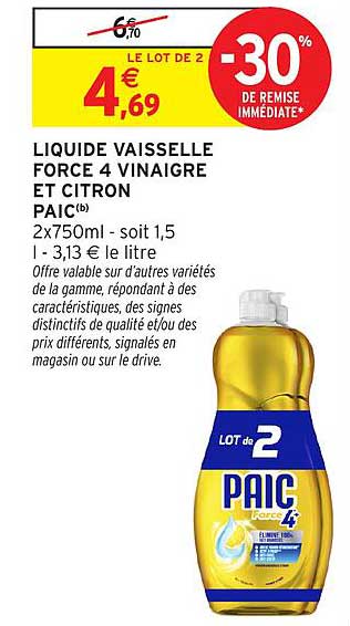LIQUIDE VAISSELLE FORCE 4 VINAIGRE ET CITRON PAIC(b)