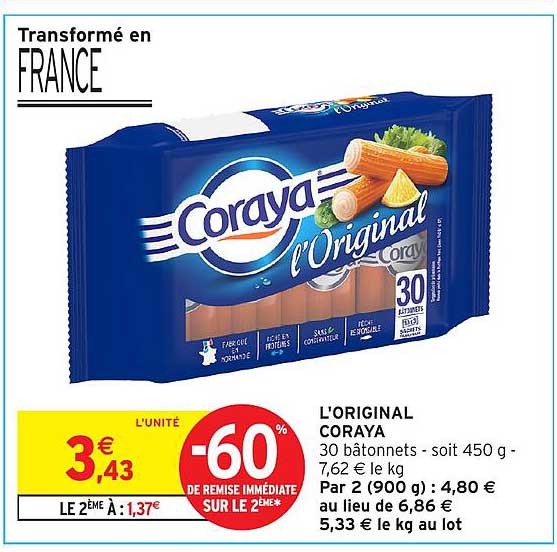 L'ORIGINAL CORAYA 30 bâtonnets - soit 450 g - 7,62 € le kg