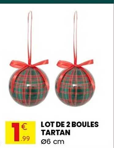 LOT DE 2 BOULES TARTAN Ø6 cm