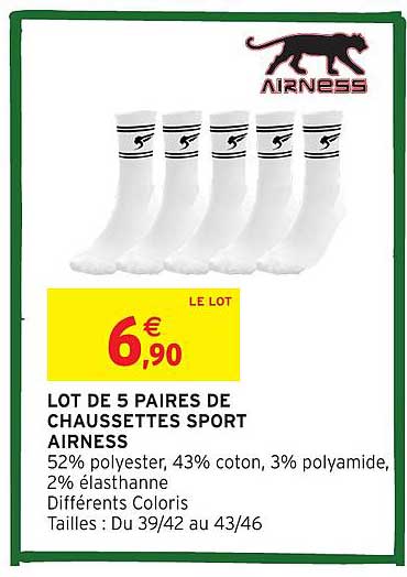 LOT DE 5 PAIRES DE CHAUSSETTES SPORT AIRNESS