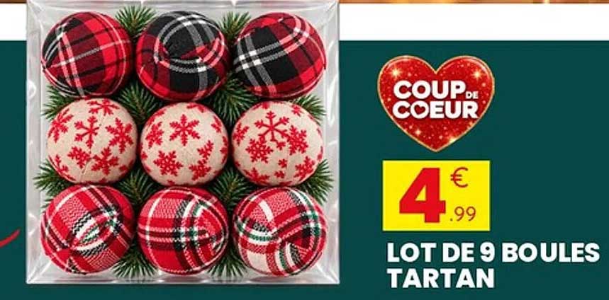 LOT DE 9 BOULES TARTAN