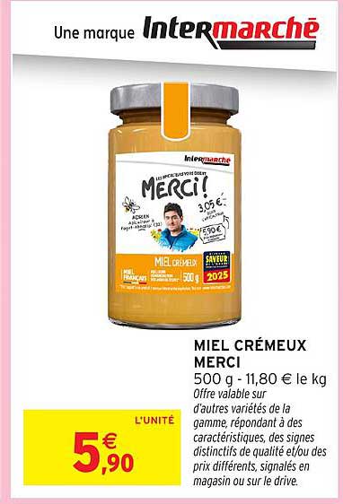 MIEL CRÉMEUX MERCI 500 g - 11,80 € le kg