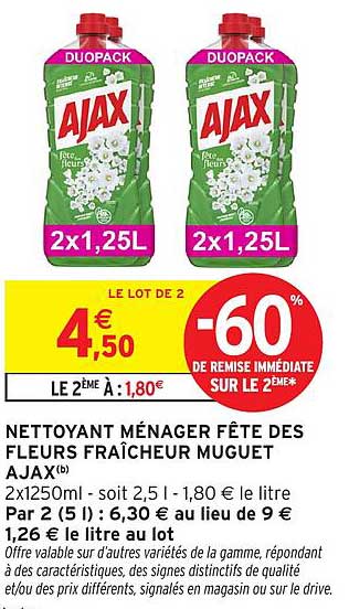 NETTOYANT MÉNAGER FÊTE DES FLEURS FRAÎCHEUR MUGUET AJAX