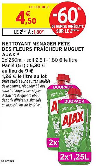 NETTOYANT MÉNAGER FÊTE DES FLEURS FRAÎCHEUR MUGUET AJAX