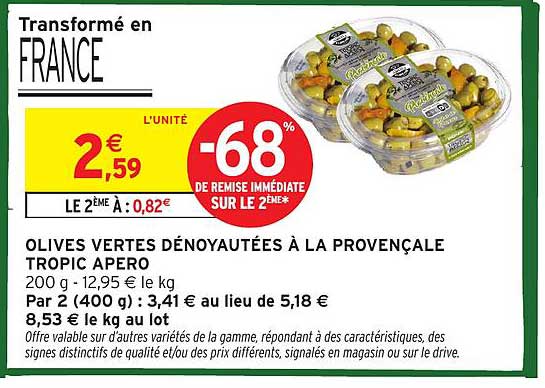 OLIVES VERTES DÉNOYAUTÉES À LA PROVENÇALE TROPIC APERO
