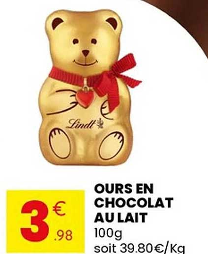 OURS EN CHOCOLAT AU LAIT 100 g soit 39.80€/Kg