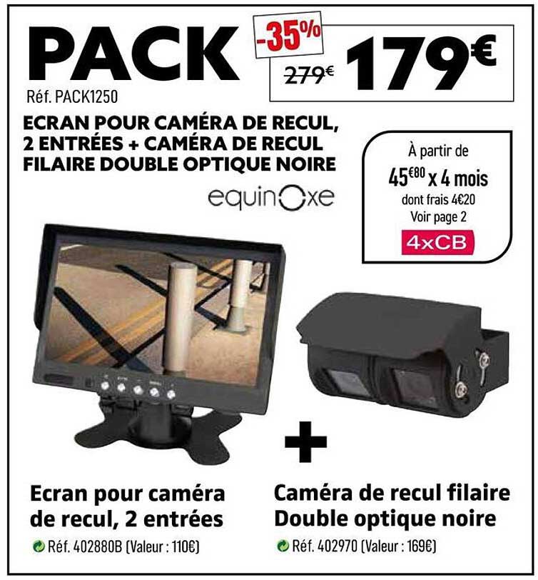 PACK ECRAN POUR CAMÉRA DE RECUL, 2 ENTRÉES + CAMÉRA DE RECUL FILAIRE DOUBLE OPTIQUE NOIRE