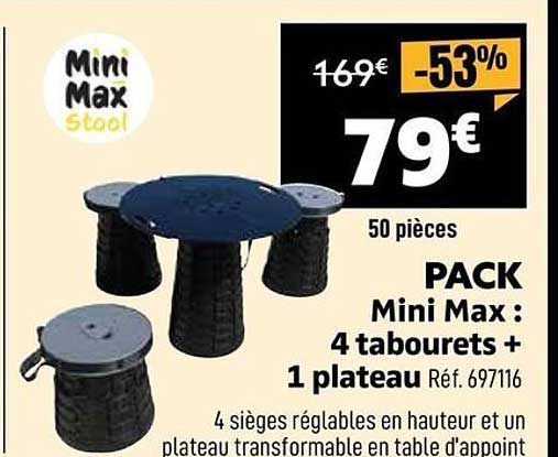 PACK Mini Max : 4 tabourets + 1 plateau Réf. 697116