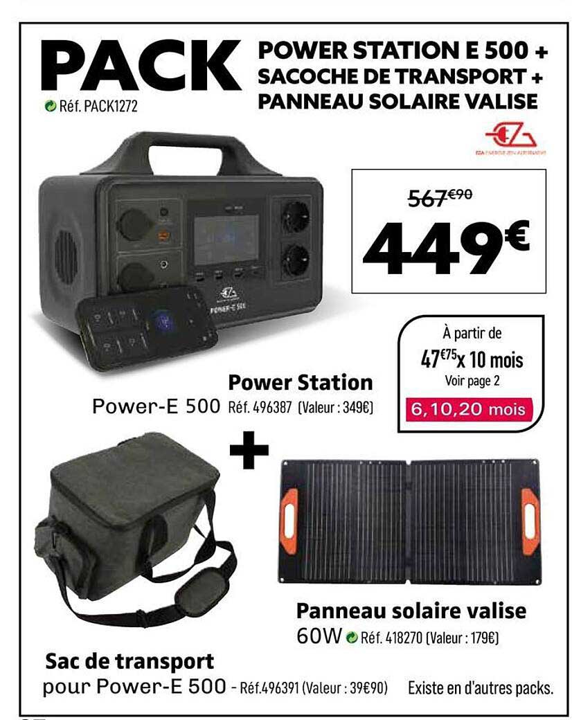 PACK POWER STATION E 500 + SACOCHE DE TRANSPORT + PANNEAU SOLAIRE VALISE