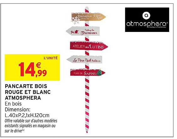 PANCARTE BOIS ROUGE ET BLANC ATMOSPHERA