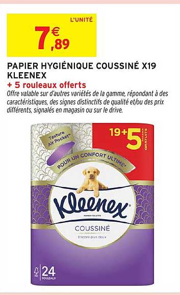 PAPIER HYGIÉNIQUE COUSSINÉ X19 KLEENEX + 5 rouleaux offerts