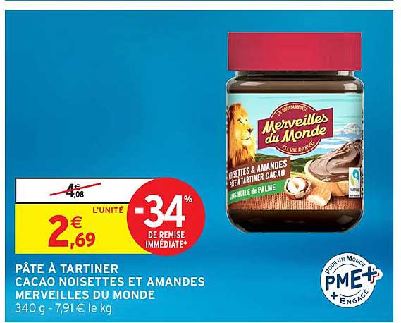 PÂTE À TARTINER CACAO NOISETTES ET AMANDES MERVEILLES DU MONDE